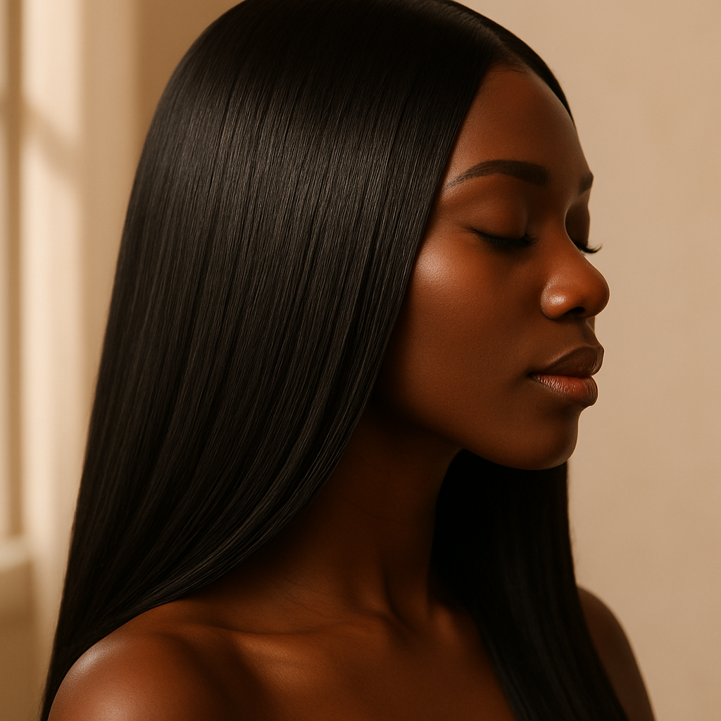 Silk straight hair, styled