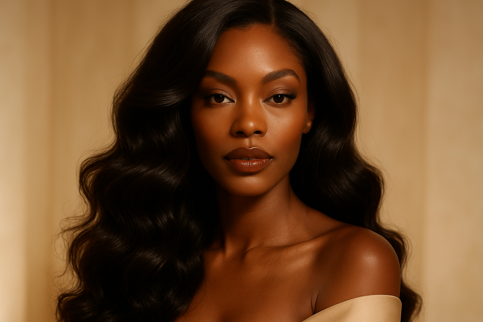 Model wearing a full, voluminous body wave style